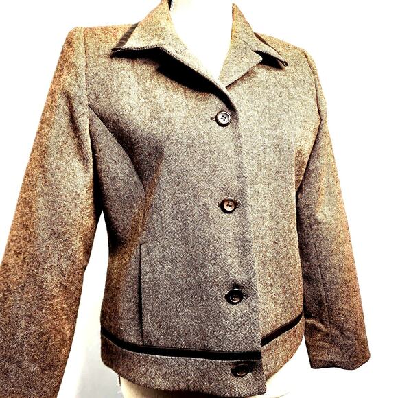 Pendleton Trim Lined Jacket Size 10 Brown Wool w/ Leather Petite Designer Look - Picture 1 of 16